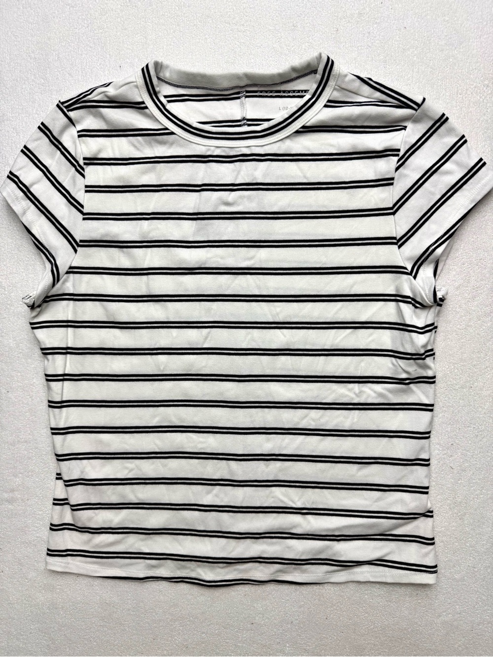 Women's Black & White Striped Crewneck Tee